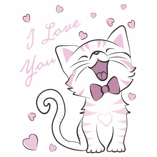 I Love You Cat Desenli Baskılı Zebra Perde